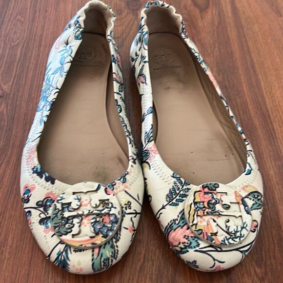 Tory Burch mini floral Ballet flats black 8 beige turquoise peach - Picture 1 of 8